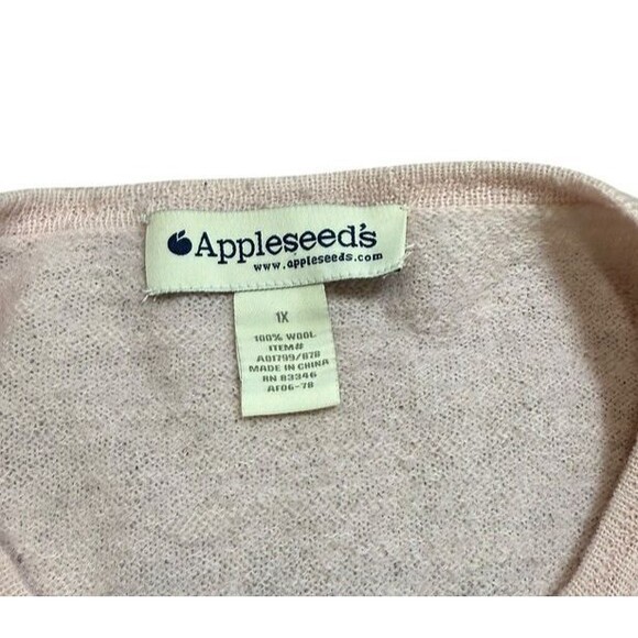 Appleseed’s Women’s Size 1X Plus Pink Boiled 100% Wool Cardigan Applique Floral - Picture 2 of 7